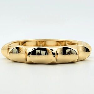 Chunky Gold Tone Bamboo Hinged Metal Bangle Bracelet